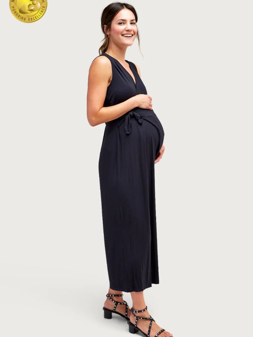 NOM Maternity Francesca Wrap Jumpsuit Black L NWT